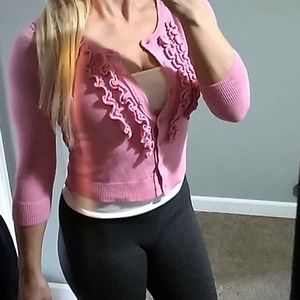 Pink cropped 3/4 sleeve cardigan